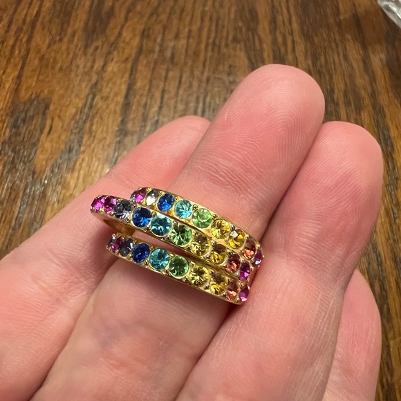 Kurt Geiger Triple Rainbow Ring with Multicolor Gemstones Size 9 - Picture 3 of 7